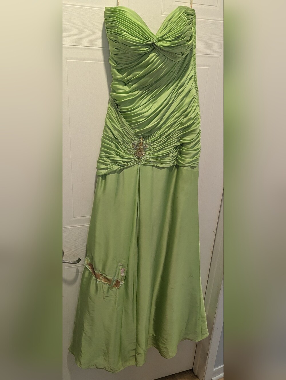 Strapless Ruched Menthol Green Evening Gown